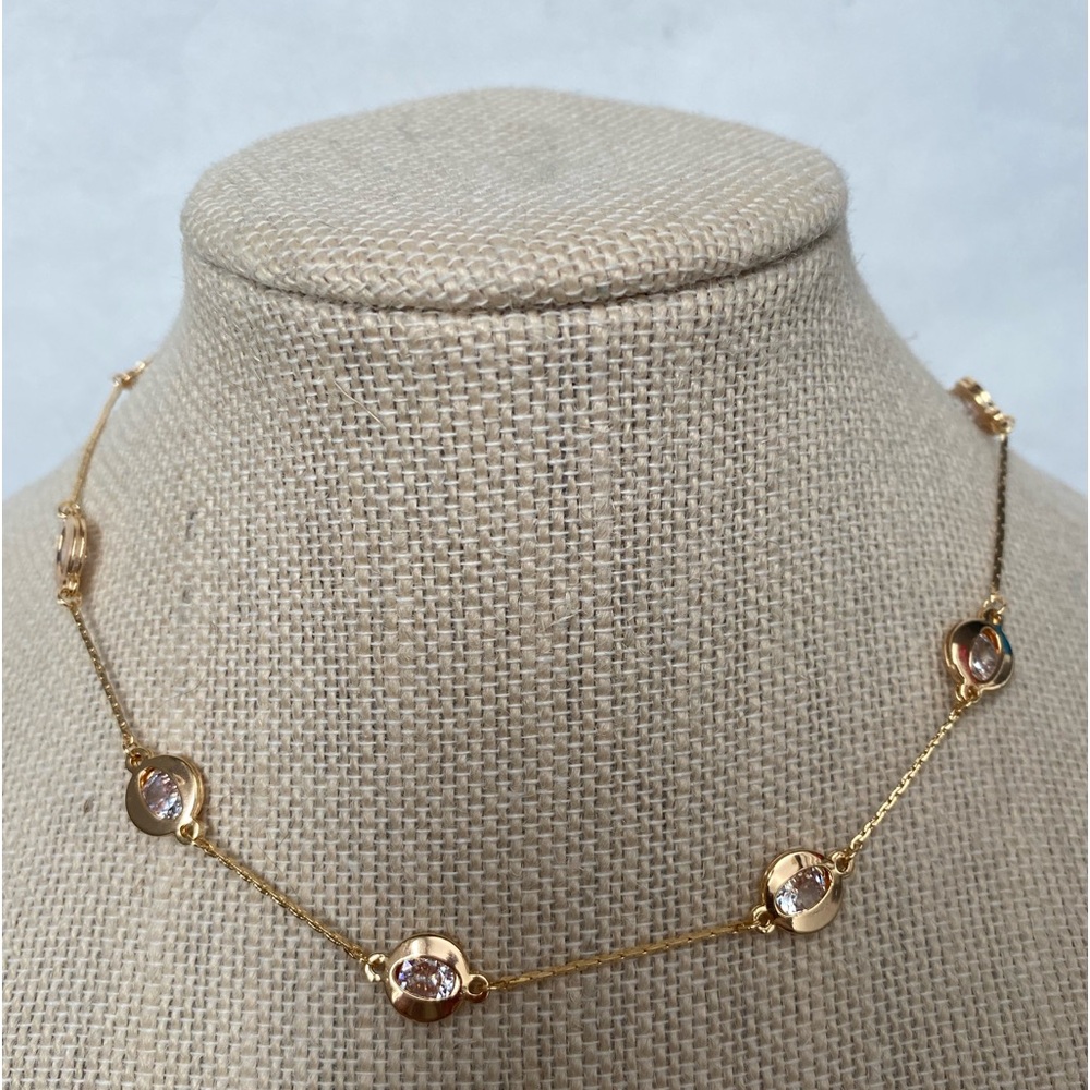 ANTHROPOLOGIE x Serefina Gold station crystal disc necklace chain 14k Gold plate